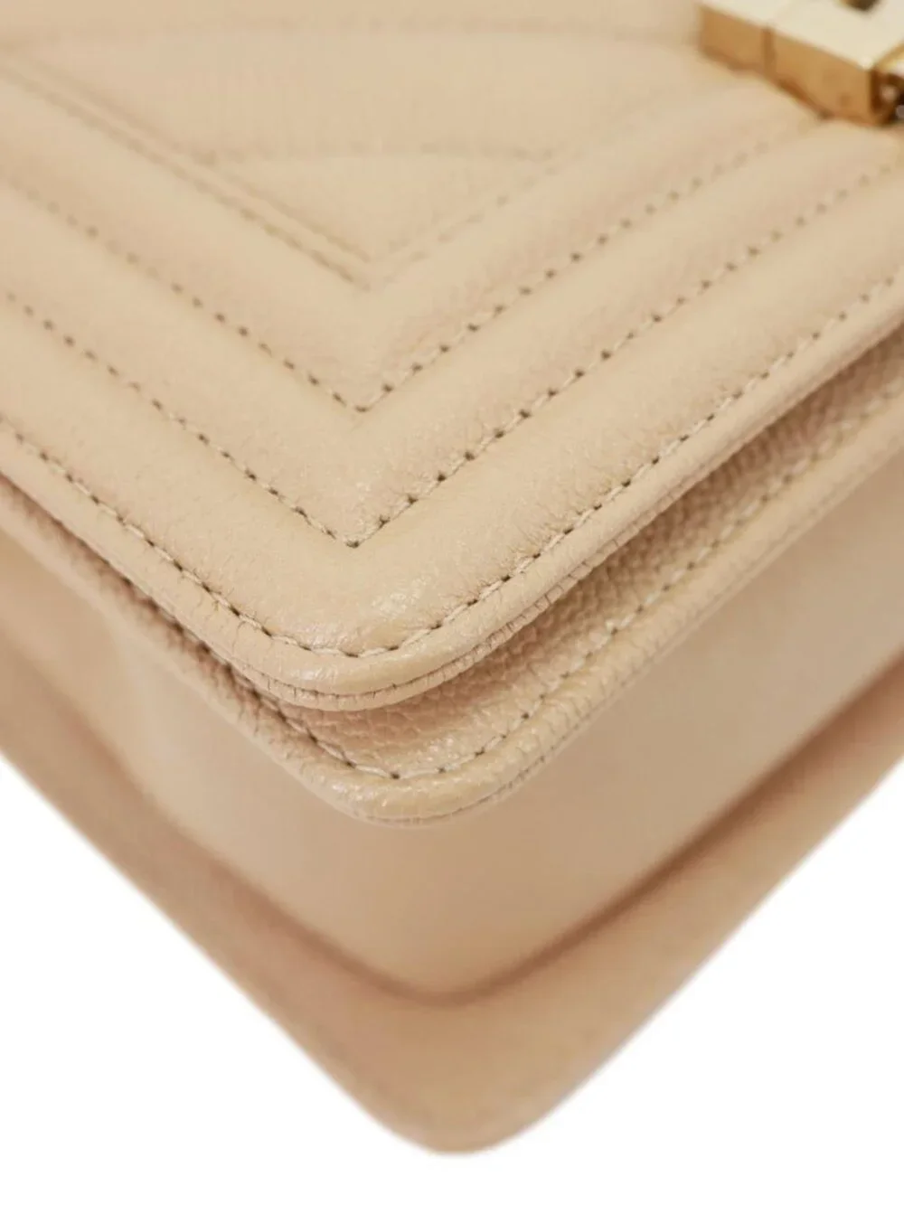 Chanel Boy Flap Small Chevron Leather Shoulder Bag Beige